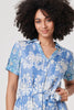 Blue | Ikat Print Tie Waist Midi Shirt Dress
