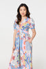 Blue | Abstract Ruched Front Empire Midi Dress
