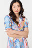 Blue | Abstract Ruched Front Empire Midi Dress
