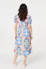 Blue | Abstract Ruched Front Empire Midi Dress
