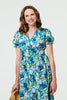 Blue | Leaf Print Short Sleeve Shirt Midi Dress
