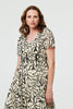 White | Printed Ruched Front V-Neck Midi Dress
