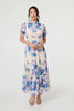 Blue | Floral Lace Trim High Neck Maxi Dress
