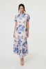 Blue | Floral Lace Trim High Neck Maxi Dress
