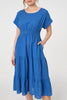 Blue | Relaxed Short Sleeve Tiered Midi Dress
