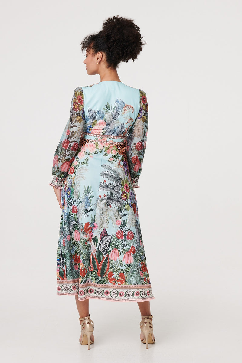 Tropical Print Empire Waist Midi Dress | Izabel London Tropical Print Empire Waist Midi Dress | Izabel London
