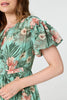 Green | Tropical Print Frill Tiered Midi Dress