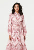 Pink | Printed Long Sleeve High Neck Midi Dress
