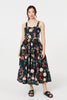 Black | Floral Sleeveless Skater Midi Dress
