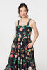 Black | Floral Sleeveless Skater Midi Dress
