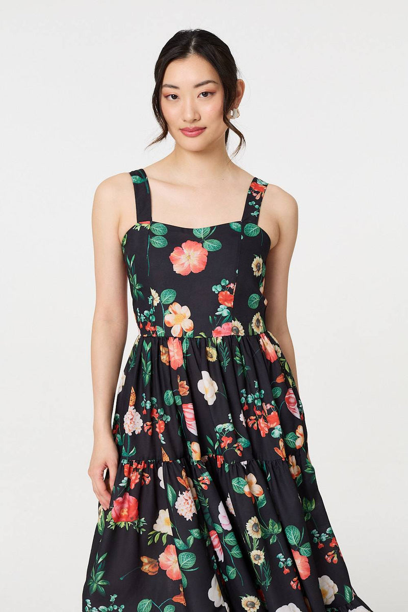 floral skater midi dress Halter Bustier Skater Midi Dress Floral Blue