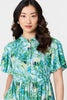 Green | Leaf Print Tie Waist Pleated Midi Dress
