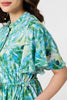 Green | Leaf Print Tie Waist Pleated Midi Dress
