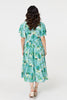 Green | Leaf Print Tie Waist Pleated Midi Dress
