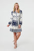 Blue | Border Print Tie Waist Short Shirt Dress
