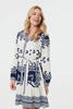 Blue | Border Print Tie Waist Short Shirt Dress
