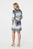 Blue | Border Print Tie Waist Short Shirt Dress

