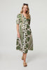 Green | Printed 1/2 Sleeve A-Line Midi Dress
