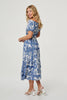 Navy | Floral Puff Sleeve Midi Bardot Dress

