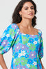 Green | Floral Square Neck Knee Length Dress
