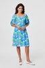 Green | Floral Square Neck Knee Length Dress
