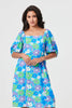 Green | Floral Square Neck Knee Length Dress
