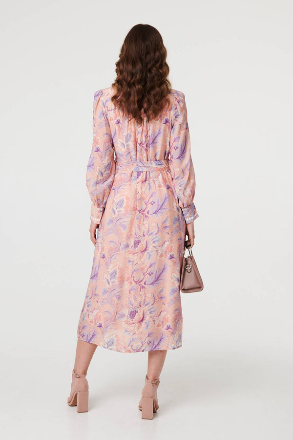 Pink | Floral Embellished Midi Shirt Dress
