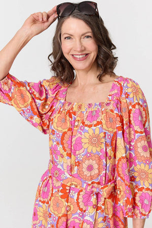 Pink | Vintage Floral Tie Waist Short Dress
