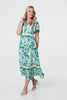 Green | Abstract Lace Trim Tie Neck Midi Dress
