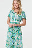 Green | Abstract Lace Trim Tie Neck Midi Dress
