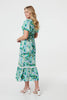 Green | Abstract Lace Trim Tie Neck Midi Dress
