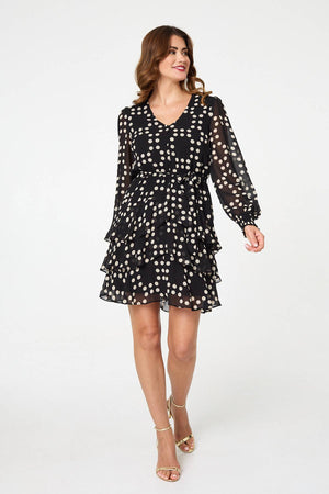Black | Polka Dot Semi Sheer Layer Short Dress
