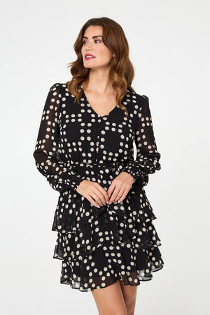Black | Polka Dot Semi Sheer Layer Short Dress
