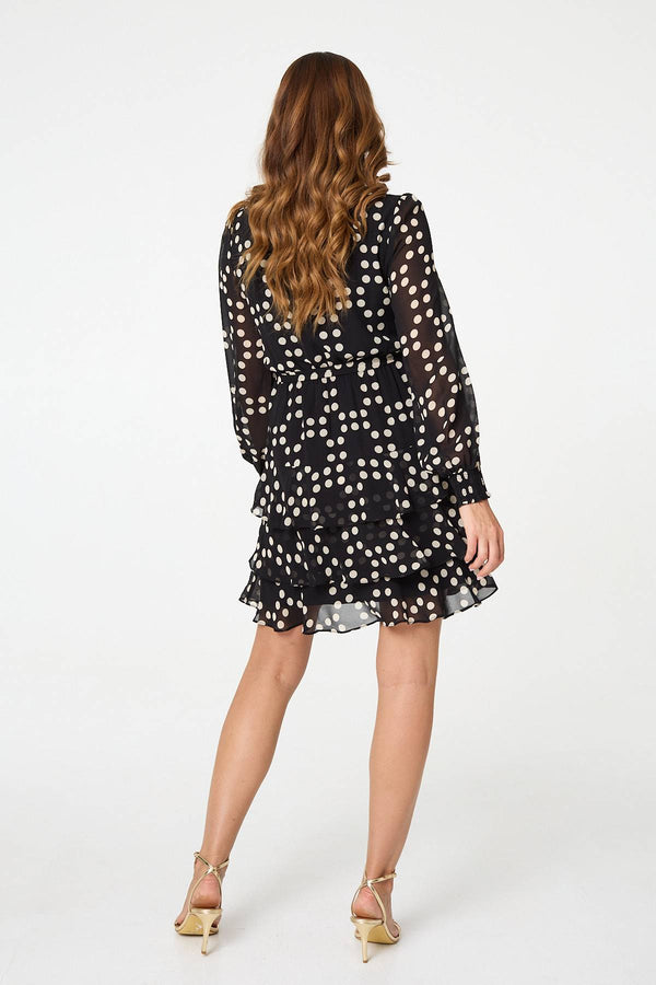 Black | Polka Dot Semi Sheer Layer Short Dress
