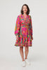 Pink | Printed Tie Waist Tiered Short Dress
