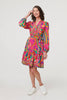 Pink | Printed Tie Waist Tiered Short Dress
