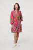Pink | Printed Tie Waist Tiered Short Dress
