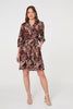 Brown | Animal Print Tie Waist Shirt Short Dress
