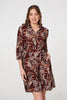 Brown | Animal Print Tie Waist Shirt Short Dress
