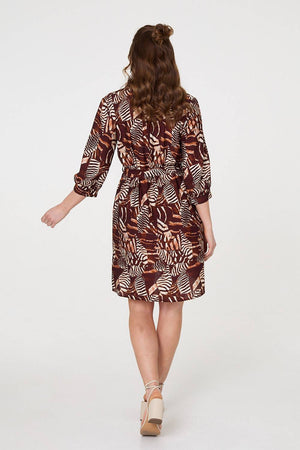 Brown | Animal Print Tie Waist Shirt Short Dress
