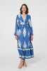 Blue | Ikat Print Empire Kimono Maxi Dress
