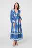 Blue | Ikat Print Empire Kimono Maxi Dress
