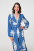 Blue | Ikat Print Empire Kimono Maxi Dress
