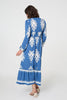 Blue | Ikat Print Empire Kimono Maxi Dress
