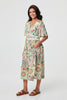 Green | Printed 1/2 Flared Sleeve Midi Dress

