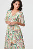 Green | Printed 1/2 Flared Sleeve Midi Dress
