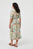 Green | Printed 1/2 Flared Sleeve Midi Dress
