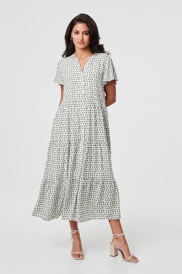 Sage | Printed Short Sleeve Relaxed Midi Dress

