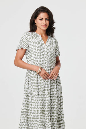Sage | Printed Short Sleeve Relaxed Midi Dress
