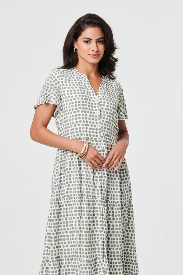 Sage | Printed Short Sleeve Relaxed Midi Dress
